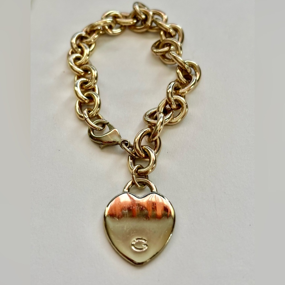 signed Golden Heart Charm Chain Bracelet